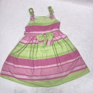 Rare editions pink green striped rosette sundress sleeveless size 5